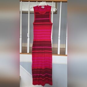 Evereve Vibrant Pink and Red Striped Midi Dress XL